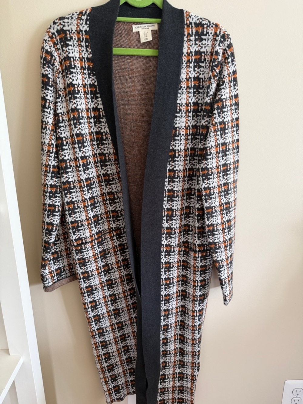 Christian Siriano Black, White & Brown Plaid Open Cardigan Coatigan